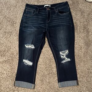 Daytrip Dark Blue Distressed Capri jeans